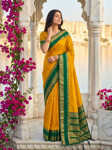 Shree Shyam Fashion Yellow Silk Blend Saree - Dista