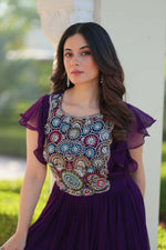 Thumbnail for Joban Fashion Purple Georgette Sequence Embroidery Work Gown