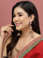 Thumbnail for Alloy Base Metal Gold-Toned Kundan Oval Jhumkas Earrings for Women & Girls By House of Ree - Distacart