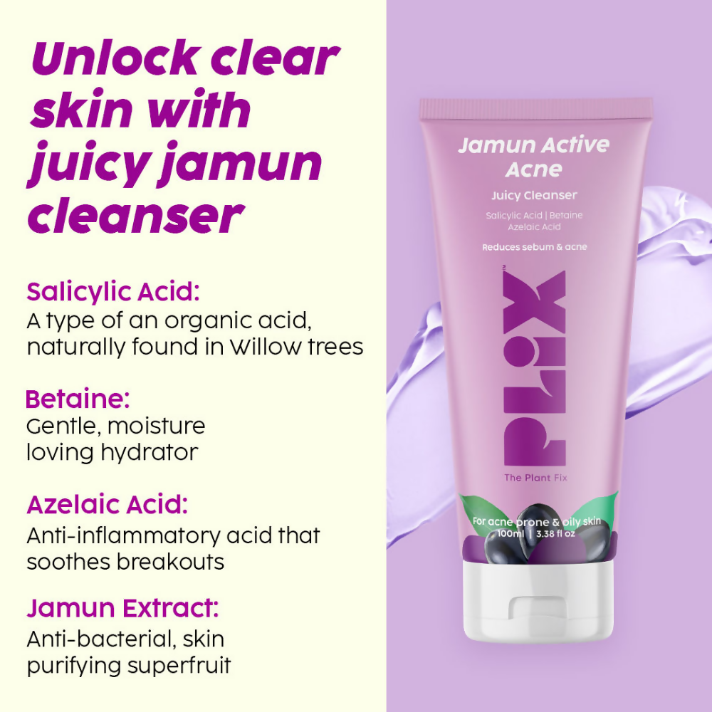 PLIX The Plant Fix Jamun Active Acne Regime With Cleanser, Body Wash & Moisturizer - Distacart