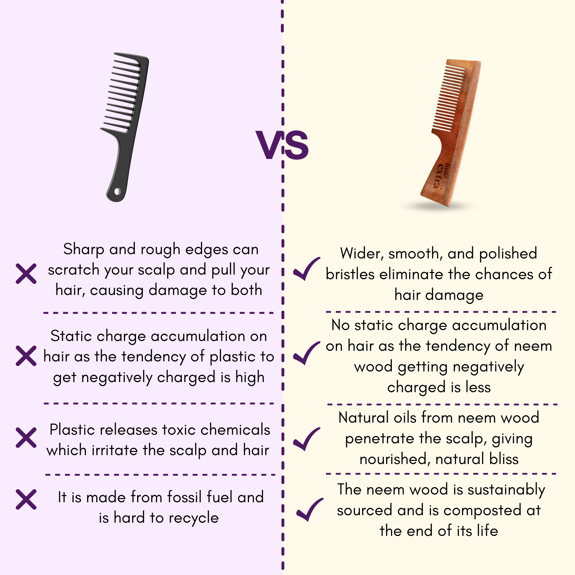 Little Extra Wooden Neem Comb For Hair Growth - Distacart