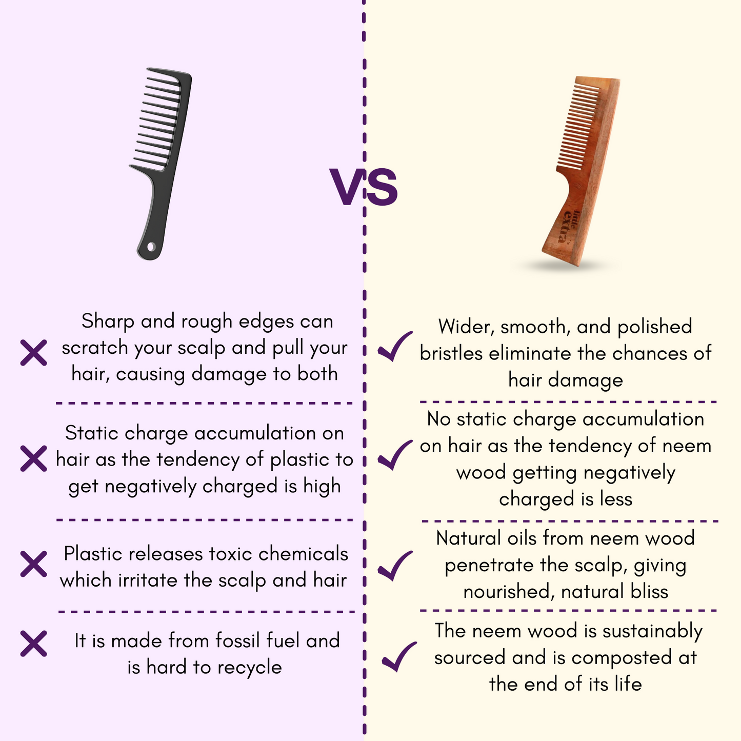 Little Extra Wooden Neem Comb For Hair Growth - Distacart
