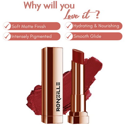 Ronzille Natural Colored Long Stay Matte Lipstick - Shade 12 - Dista