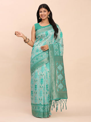 Astita Linen Cotton Sea Green Saree