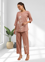 Thumbnail for Joban Fashion Pink Cotton, Linen Embroidered Readymade Cord Set - Distacart