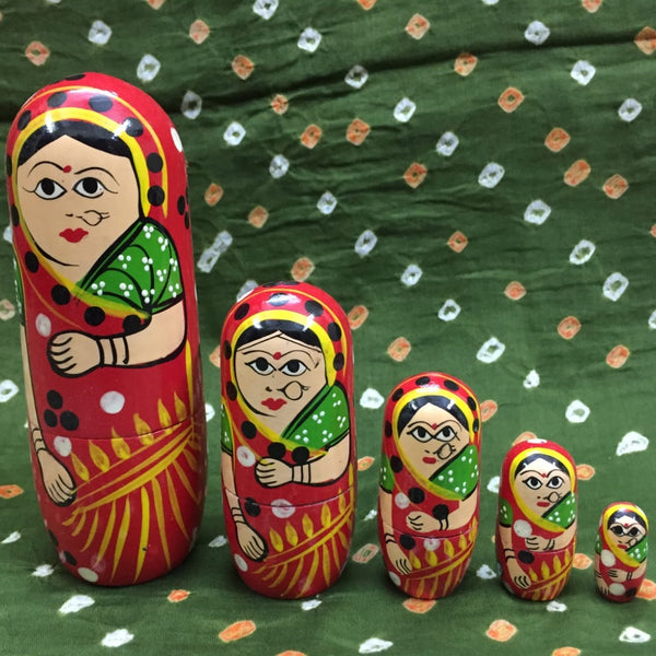 Elite Trading Wooden Indian Nesting Doll Set for Girls (5 Dolls) - Distacart