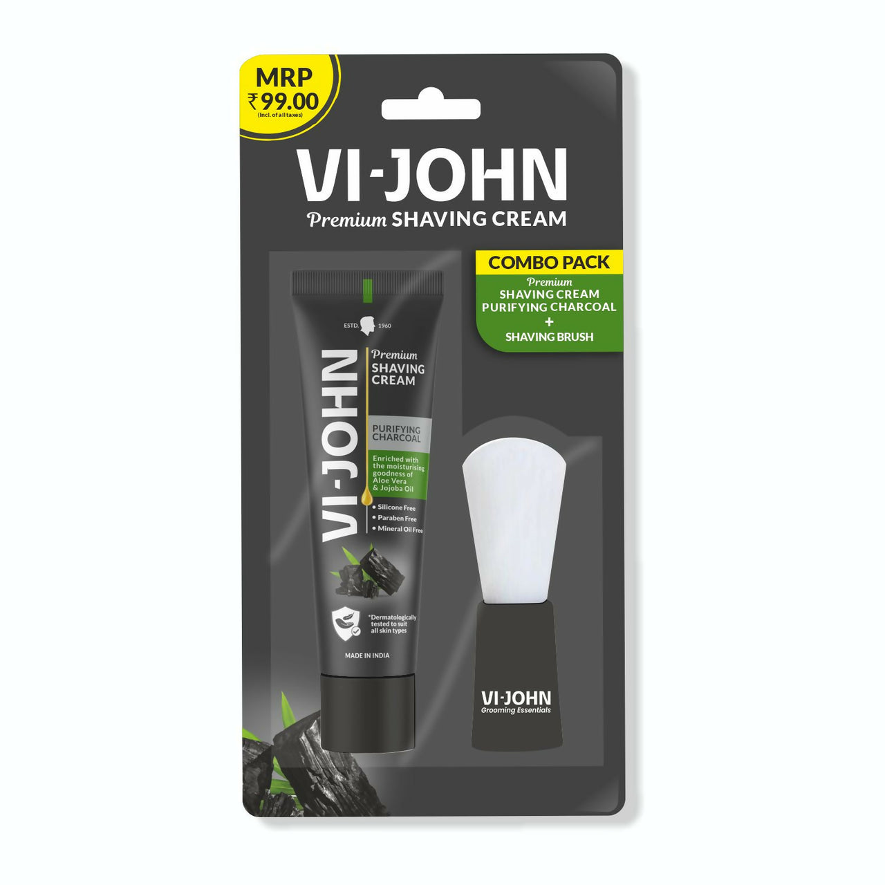 VI-JOHN Dermatologically Tested Premium Claming Aqua Shaving With Shaving Brush Cream Enriched with Aloevera & Almond Oil free From Silicone, Paraben & Mineral Oil - Distacart