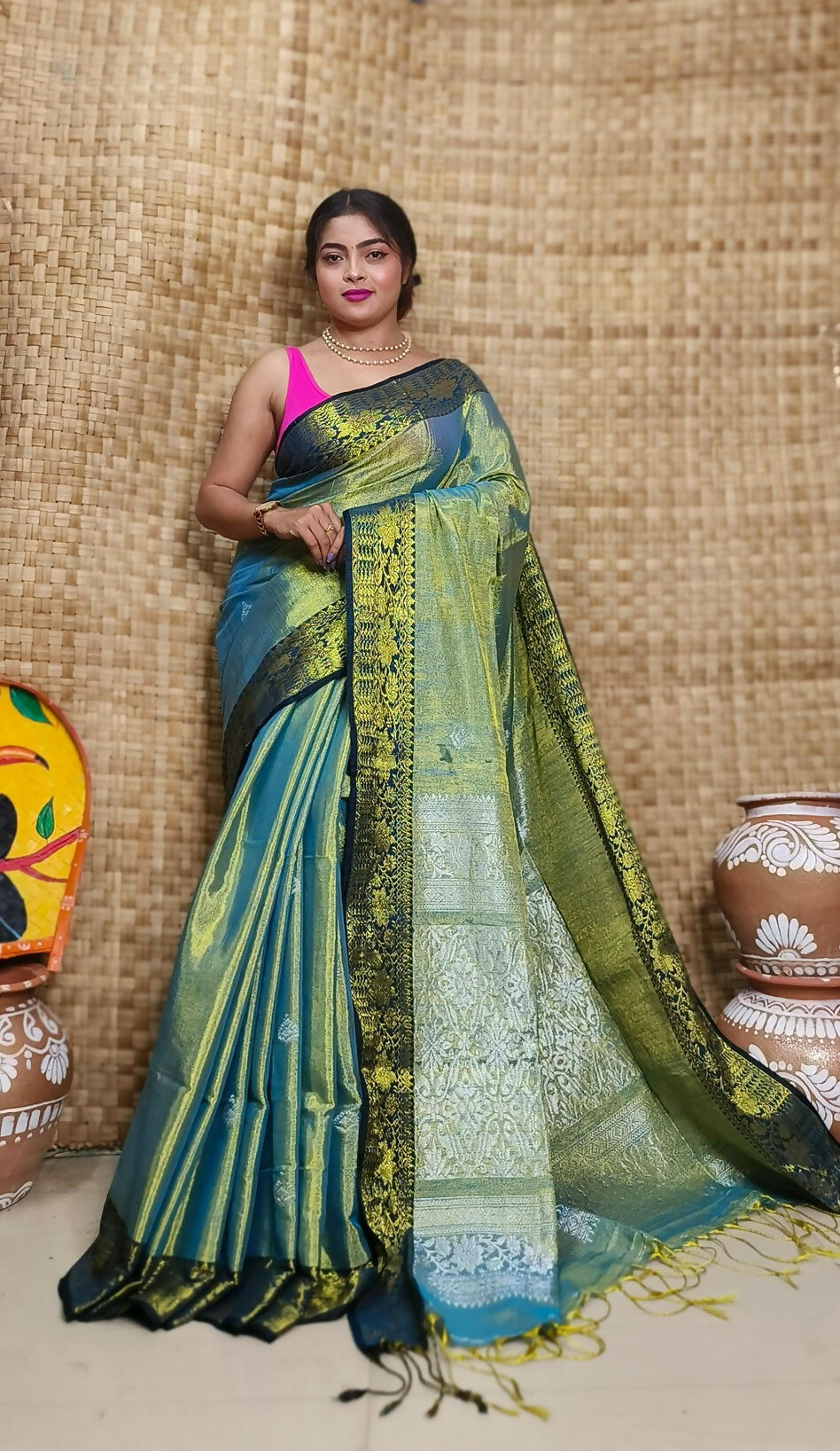 Exclusive Collection Golden Sky Beautiful Tissue Benarasi Saree - Dista