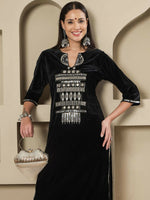 Thumbnail for Joban Fashion Women Black Velvet Hand Embellishment Stitched Kurta Set - Distacart