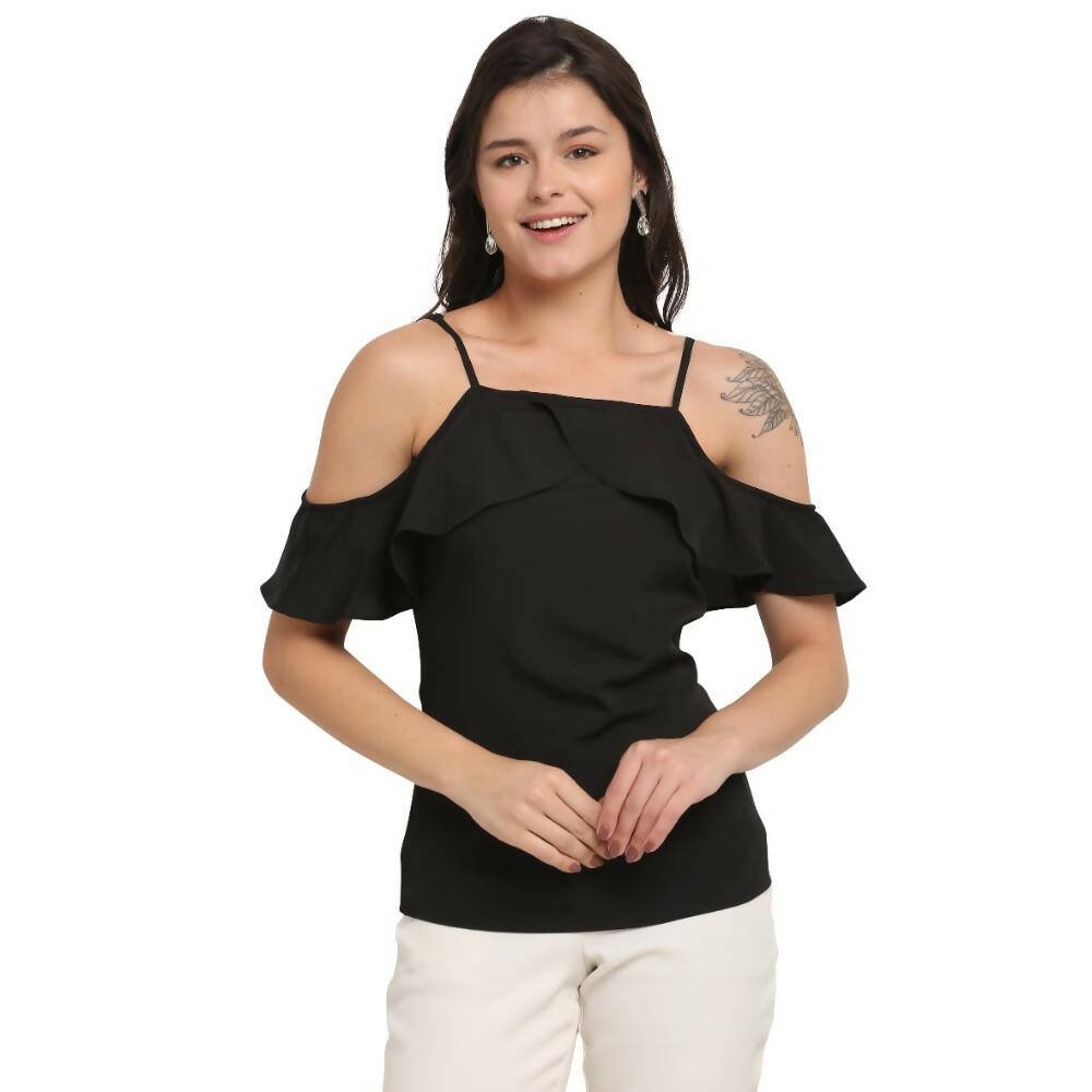 Aastha Fashion Women's Black Polyester Solid Casual Top - Distacart