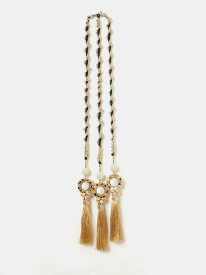 Ruby Raang Gold Gota Pati Work And Black Thread And Mirrors With Gold Stones & Pearls - Distacart