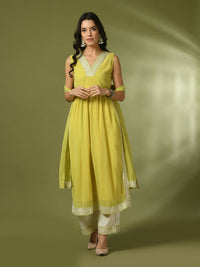 Thumbnail for Myshka Women's Yellow Solid Georgette Anarkali Party Kurta Set With Dupatta - Distacart
