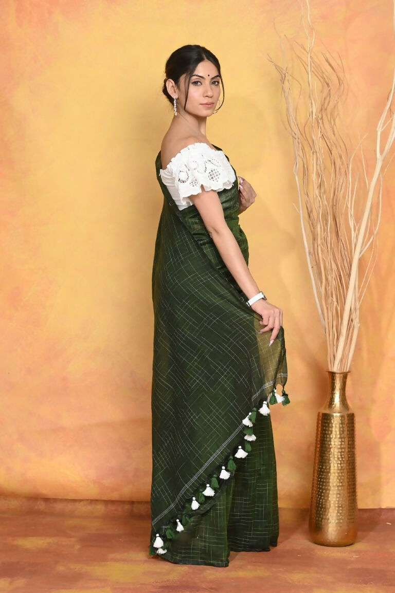 Very Much Indian Mul Cotton Khadi Design Handloom Woven Saree - Green - Distacart
