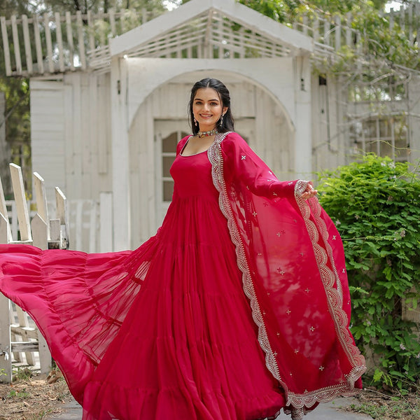 Joban Fashion Pink Georgette Sequence Embroidery Work Kurta Set - Distacart