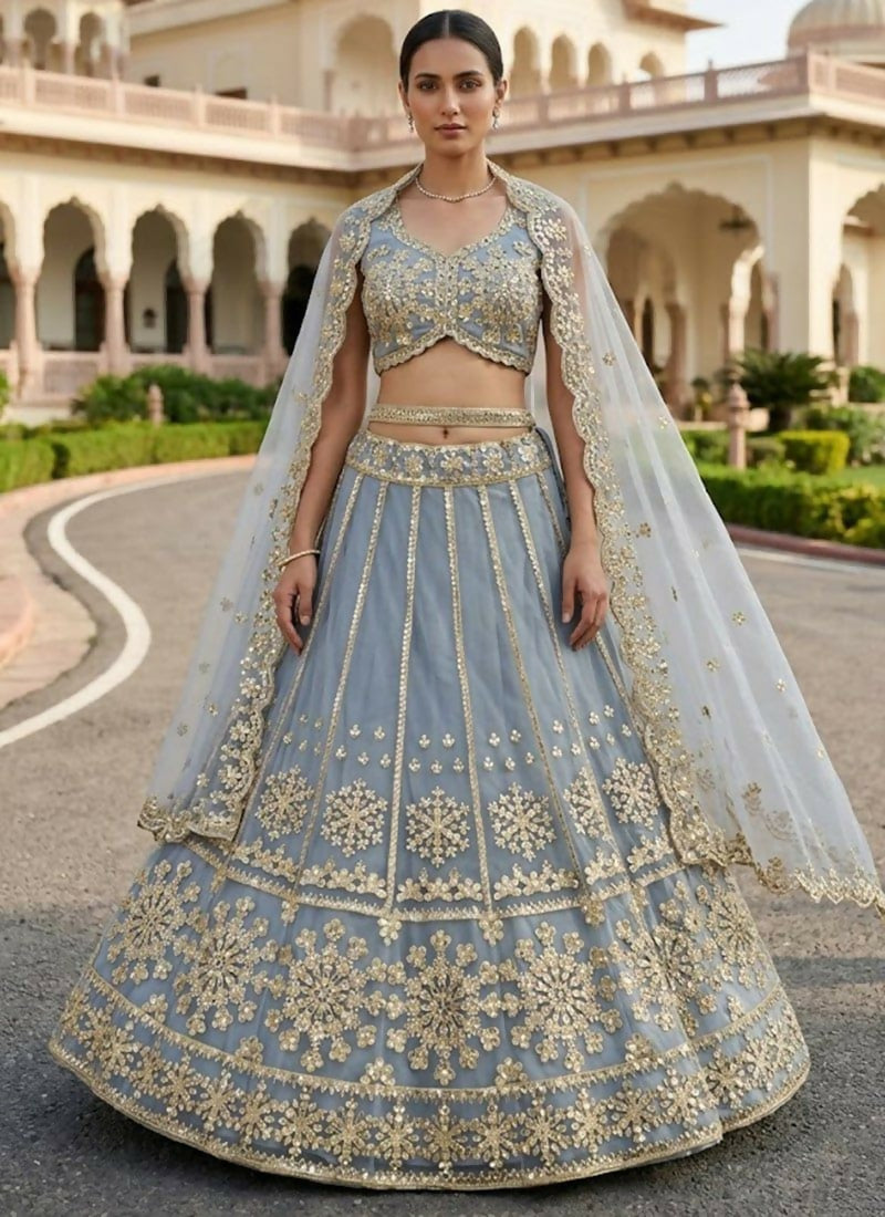 Lehenga Mart Grey Net Designer Bollywood Style Wedding Wear Lehenga Choli - Dista