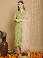 Thumbnail for Jyoti Fashion Women's Green Chanderi Silk Elegant Jardoshi Semi Kurta with Trouser & Dupatta - Distacart
