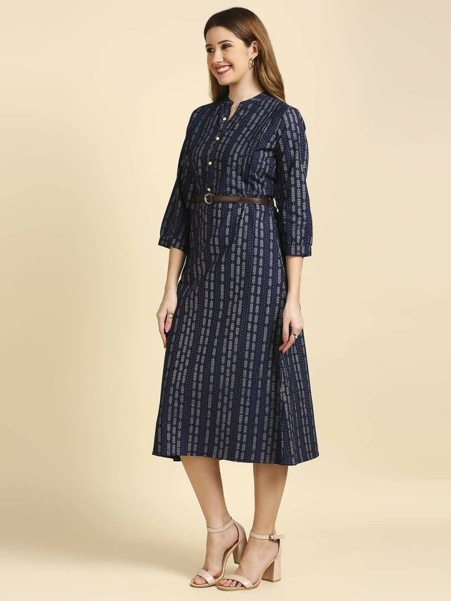 Anubhutee Women's Cotton A-Line Midi Casual Navy Blue Dress - Distacart