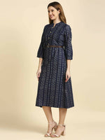 Thumbnail for Anubhutee Women's Cotton A-Line Midi Casual Navy Blue Dress - Distacart