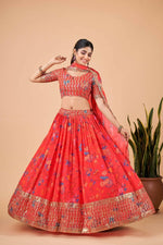 Thumbnail for Aastha Fashion Women's Red Faux Georgette Zari & Sequins Embroidery Party Wear Lehenga Choli - Distacart