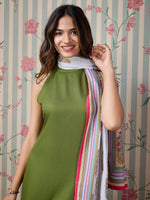 Thumbnail for Ode by House of Pataudi Round Neck A-Line Kurta with Trousers & Dupatta - Distacart