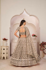 Thumbnail for Aastha Fashion Chocolate Brown Butterfly Net White Cotton Thread Work, Zari Work And Sandwich Sequence Work Embroidery Wedding Wear Lehenga Choli - Distacart