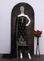 Thumbnail for Anaita Black Chinon Silk Stitched Suit with Embroidery & Sequence Work - Distacart