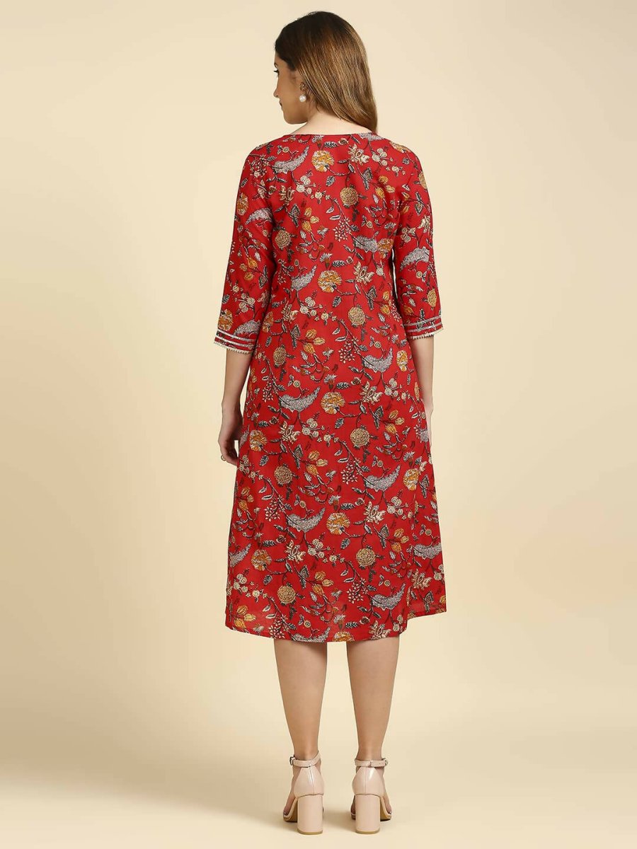 Anubhutee Women's Cotton A-Line Midi Casual Red Dress - Distacart