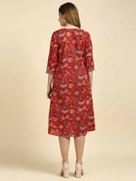 Thumbnail for Anubhutee Women's Cotton A-Line Midi Casual Red Dress - Distacart