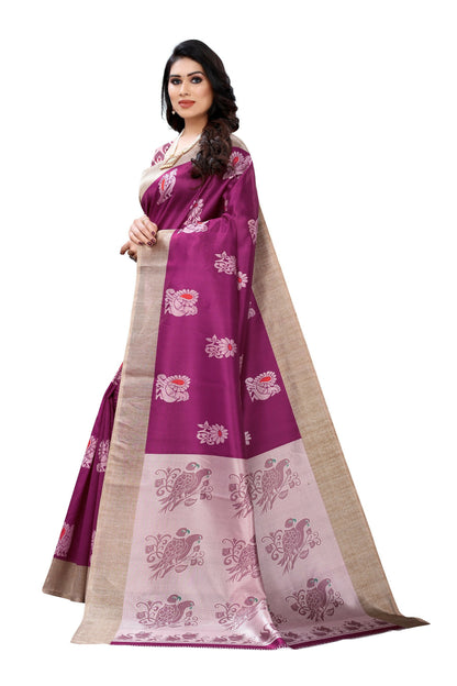Vamika wine Printed Art Silk Saree - Distacart