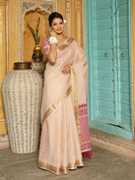 Thumbnail for Astita Pink Linen Saree