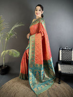 Thumbnail for Joban Fashion Coral Pink Intricate Motifs Soft Silk Banarasi Saree