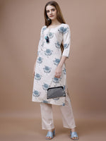 Thumbnail for Ode by House of Pataudi Floral Printed Tie-Up Neck Cotton Straight Kurta - Distacart