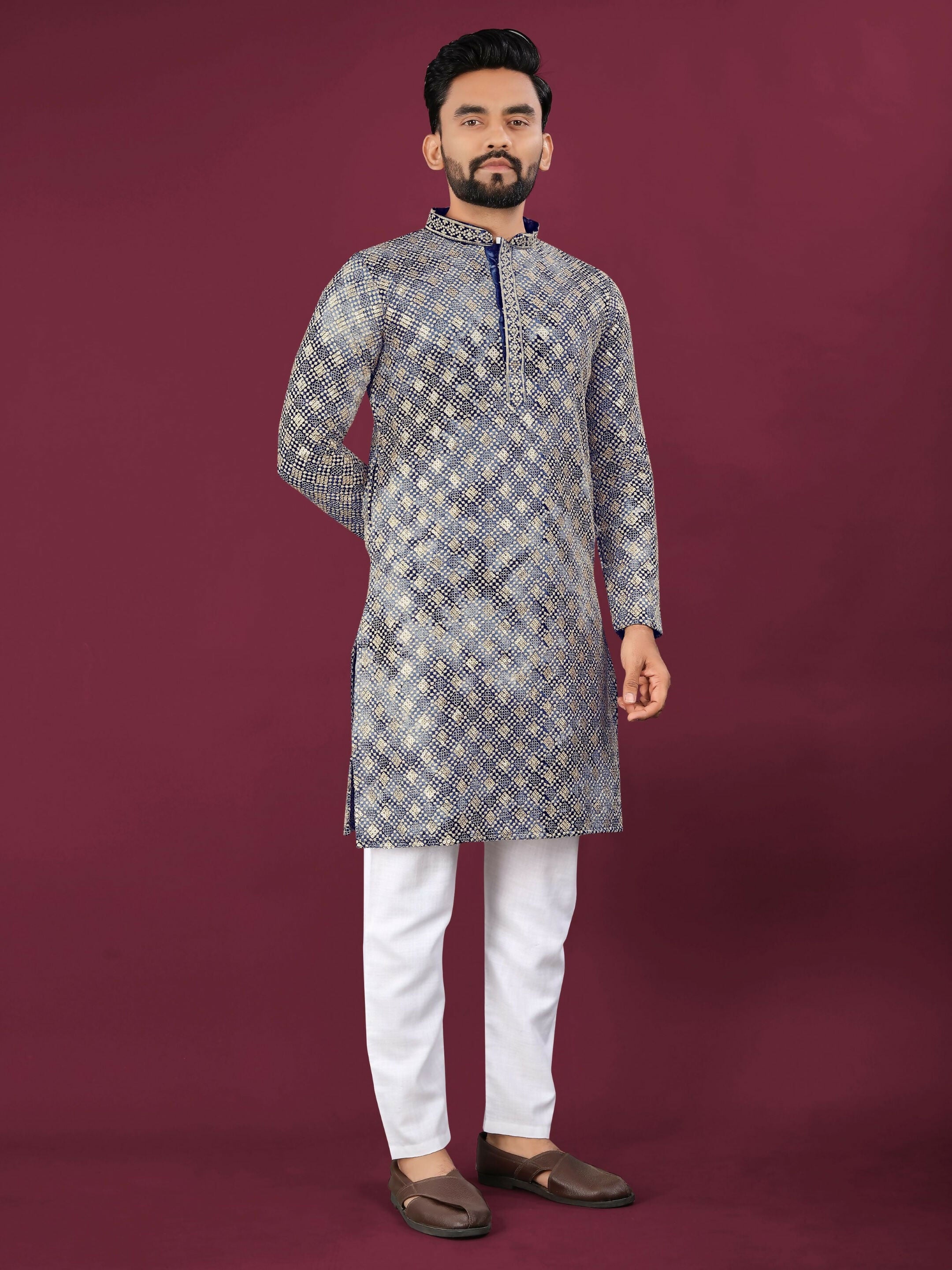 Anaita Navy Chikankari Work Viscose Rayon Straight Kurta - Distacart