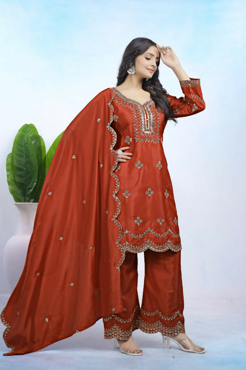 Joban Fashion Maroon Crepe Embroidered Sharara Set - Distacart