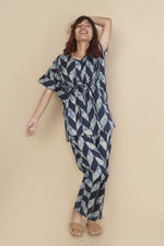 Thumbnail for Breathables Women’S Loungewear Kaftan Cotton Blue Geometric Print Co-Ord Set - Dista