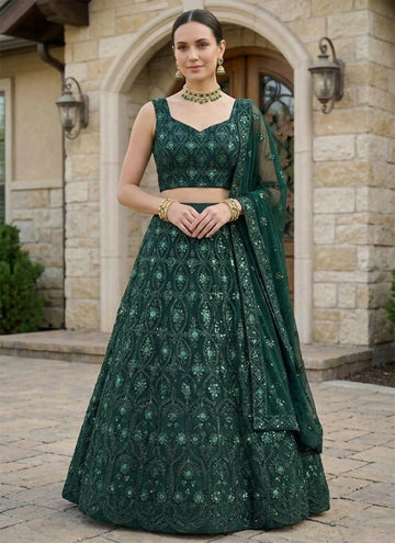 Lehenga Mart Green Net Designer Bollywood Style Wedding Wear Lehenga Choli - Dista