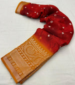 Thumbnail for Red Jute Silk Ethnic Motifs Saree with Unstitched Blouse - Hiral Fashion - Distacart