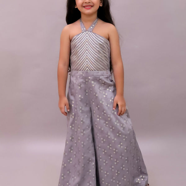 Lil Drama Mehfil Grey Stylish Jumpsuit For Girls