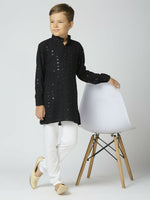 Thumbnail for Joban Fashion Kids Island Full Sleeves Cotton Kurta and Pyjama Set with Sequin work - Black - Distacart