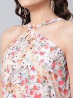 Thumbnail for Ahalyaa Women Crepe Printed Classic White Romantic Florals Dress - Distacart