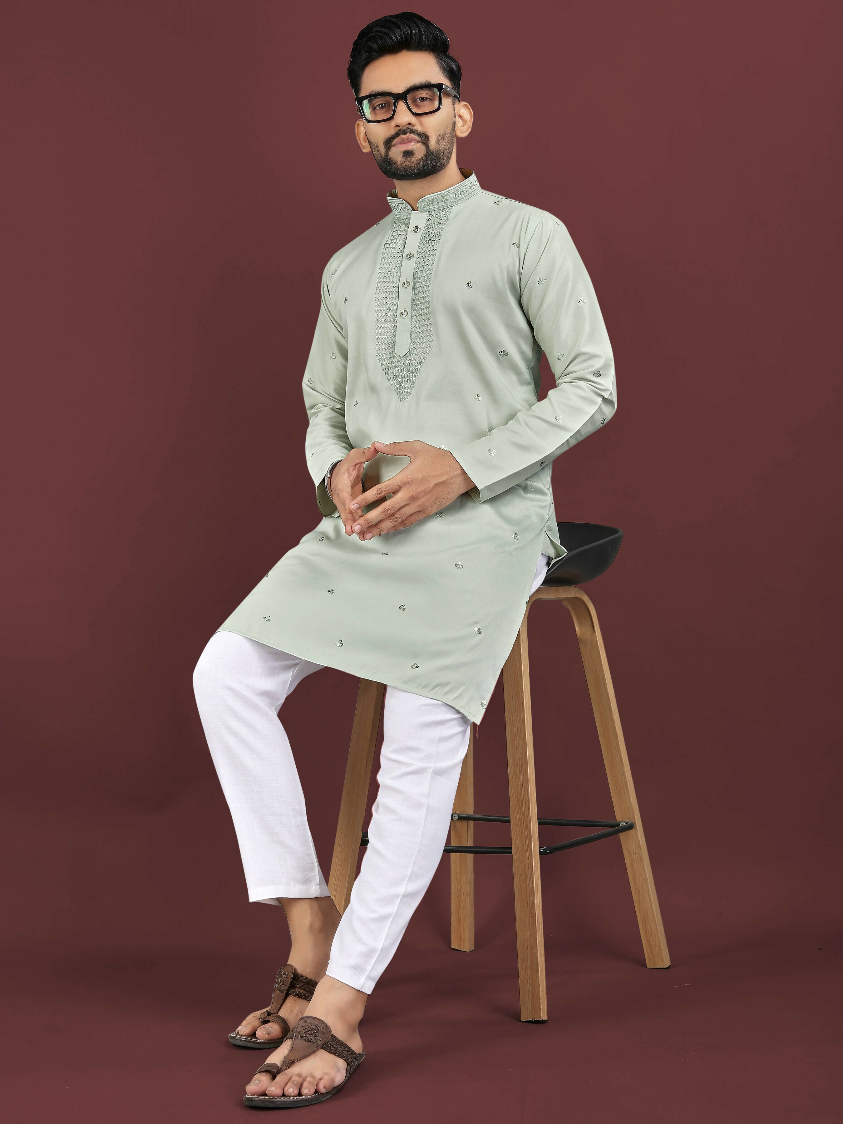 Anaita Green Embroidered Silk Straight Kurta - Distacart