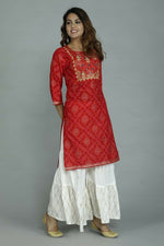 Thumbnail for Alvano Printed Stylish A-line Kurti with Sharara set for Women and Girls Rayon (Orange) - Distacart