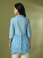 Thumbnail for Myshka Women's Blue Embellished Cotton Gathered Party Empire Top - Distacart