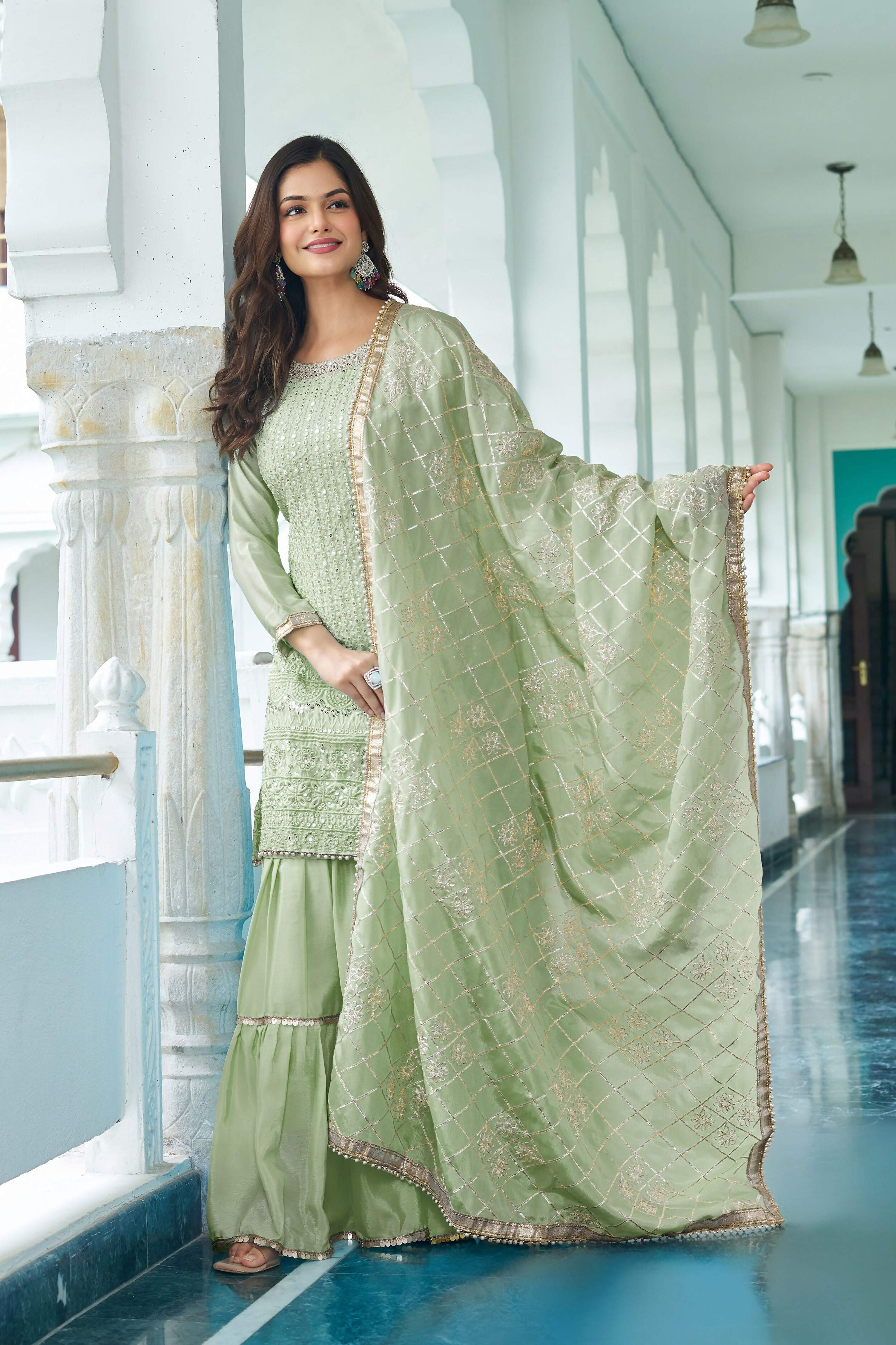 Teeya Creation Pista Color Chinon Silk Heavy Embroidery Work Fully Stitched Salwar Suit - Distacart