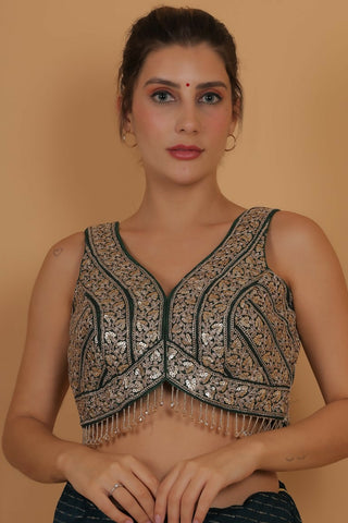 Joban Fashion Silk Zari And Sequence Work Padded Blouse - Green