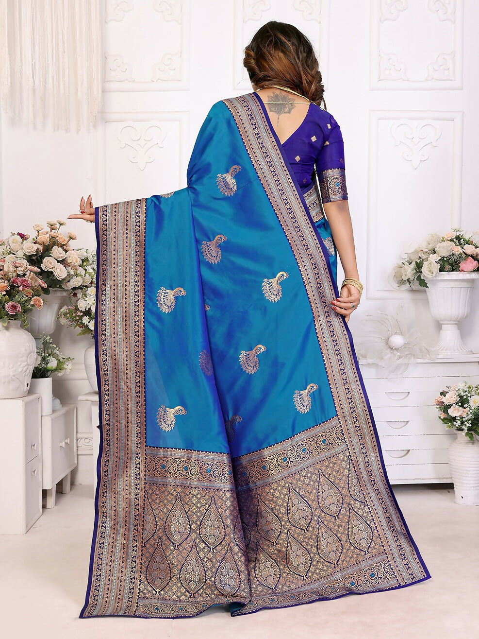 Joban Fashion Banarasi Royal Blue Small Butti Soft Silk Saree