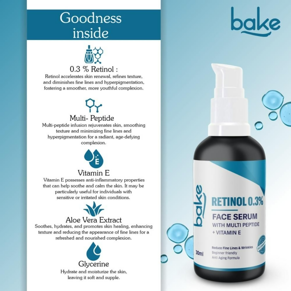 Bake 0.3% Retinol Beginner Friendly Face Serum With 2% Multi Peptide & Vitamin E - Distacart