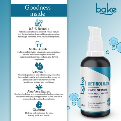 Bake 0.3% Retinol Beginner Friendly Face Serum With 2% Multi Peptide & Vitamin E - Distacart