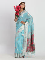 Thumbnail for Astita Linen Cotton Sky Blue Saree