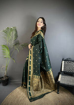 Thumbnail for Joban Fashion Dark Green Banarasi Soft Silk Woven Saree